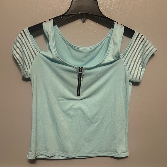 SHEIN Tops - SHEIN Sky Blue Crop Top with Zipper Detail
